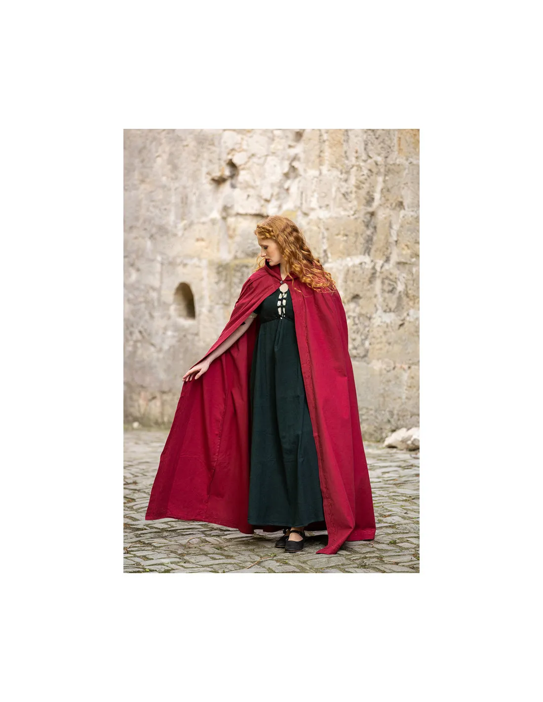 Cape médiévale Erna en coton avec broderie, couleur rouge ⚔️ Boutique Épées