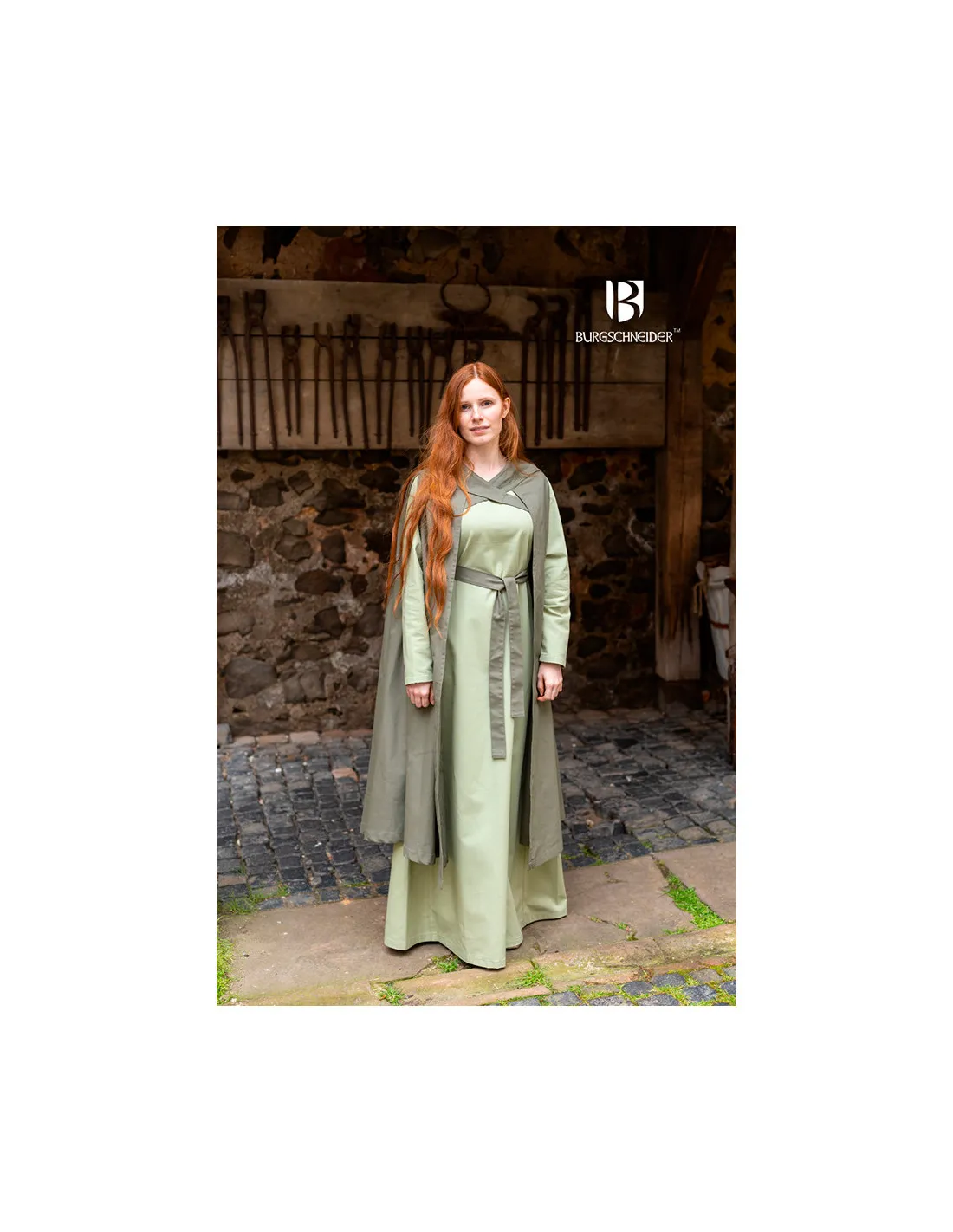 Cape médiévale femme Morphée en coton, vert olive ⚔️ Boutique Épées