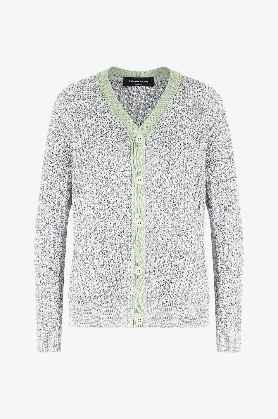 Cardigan ajouré chiné en coton à bords contrastés
