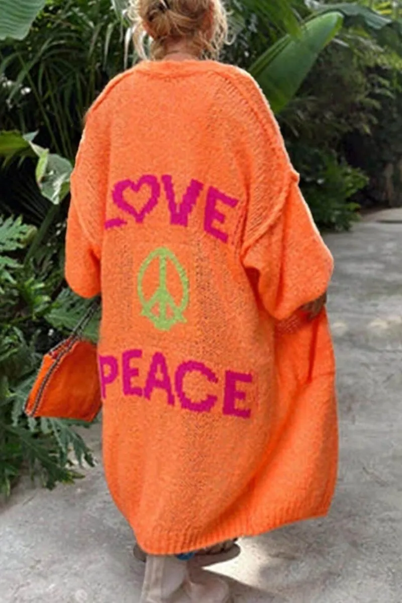 Cardigan Tricot Large Taille avec Poches et Motif Cur