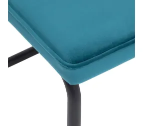 Chaise De Table En Velours Bleu Canard Et Pieds En Acier Noir
