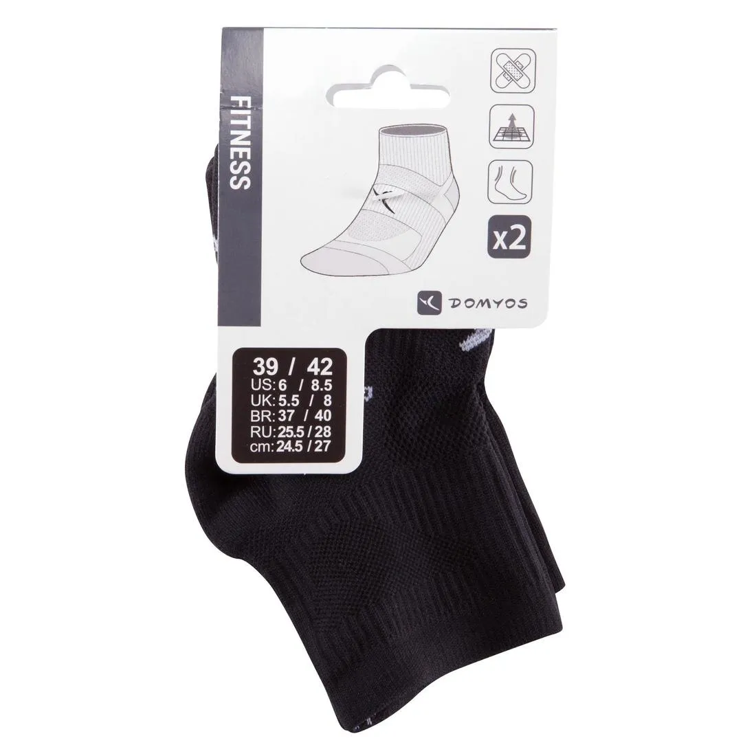 Chaussettes basses fitness  cardio training x2 gris