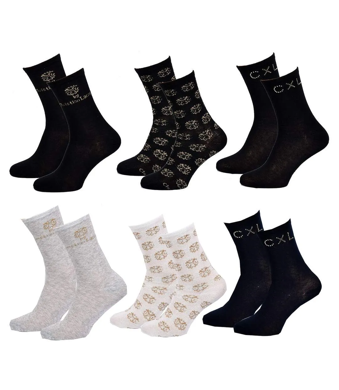 Chaussettes femme CHRISTIAN LACROIX Qualité et Confort-Assortiment modèles photos selon arrivages- Pack de 6 Paires CXL Strass