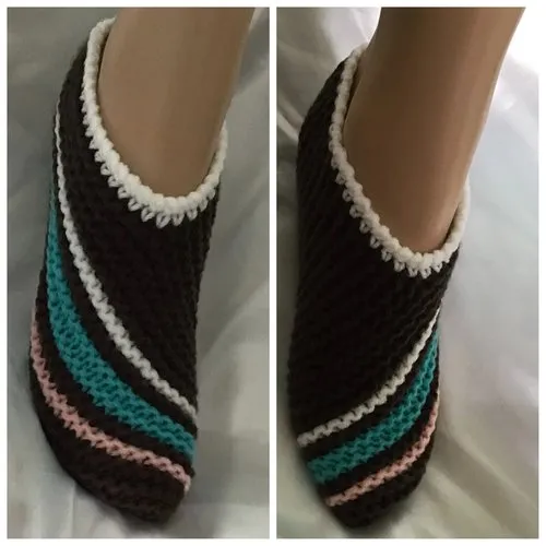 Chaussons pantoufles ballerines  en tricot ,d’intérieur , laine acrylique/ laine doux  ,pour femme