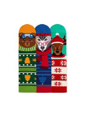 Coffret Enfant de 3 Paires de Chaussettes en Bambou Nol - Ours, Loup, Cerf