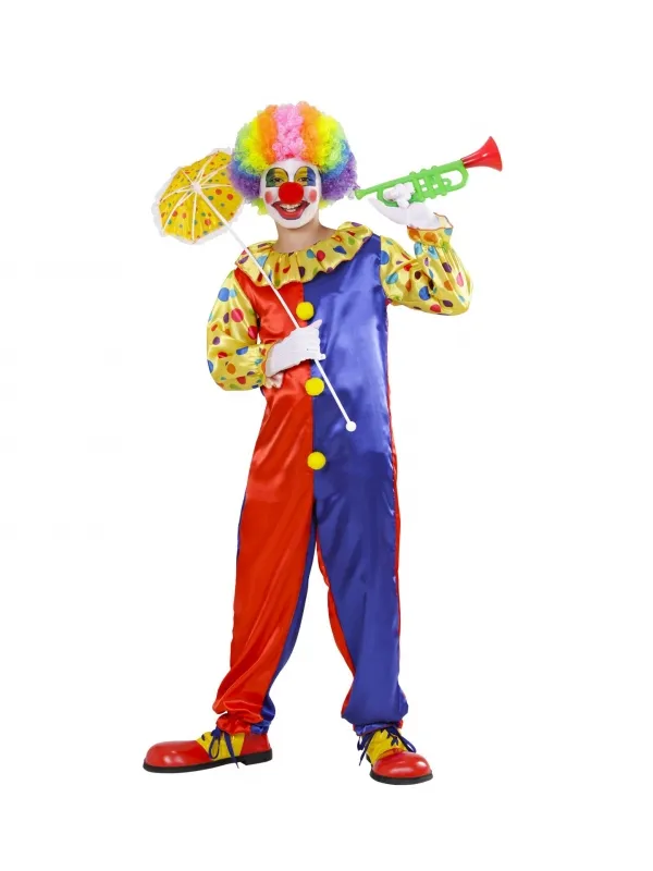 Déguisement Clown Enfant rouge et bleu (combinaison)