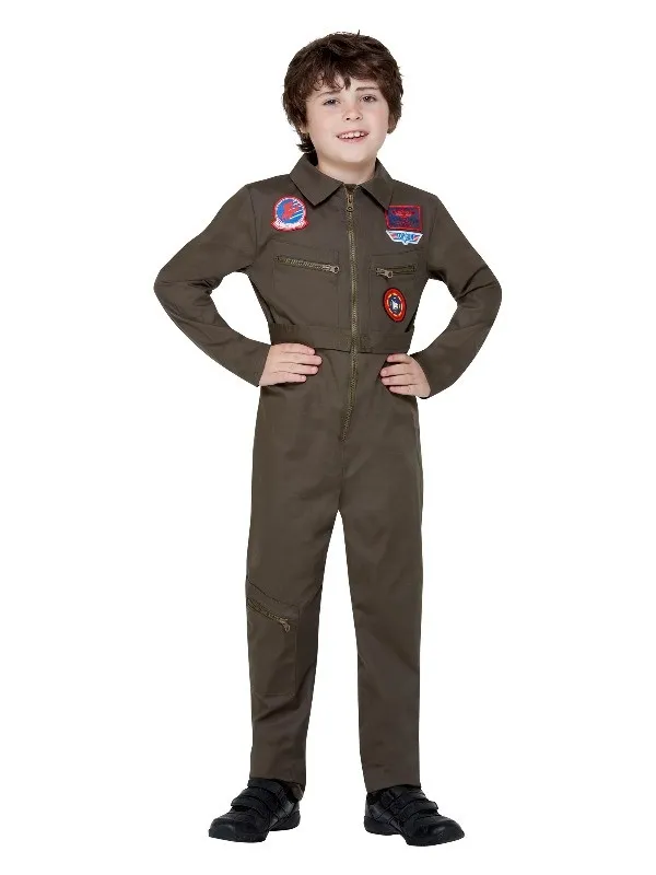 Déguisement Top Gun™ Enfant, Kaki, avec combinaison