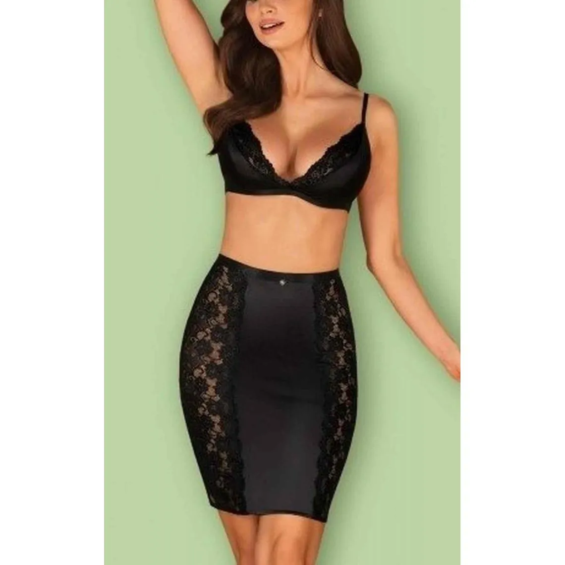 Ensemble 2 pièces - Soutien-gorge plongeant et jupe - Noir Obsessive | 3 Suisses