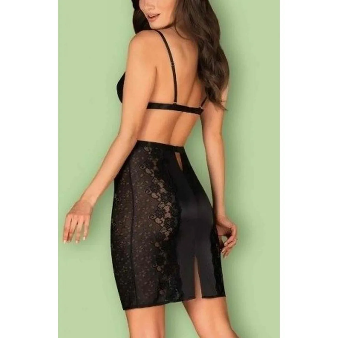 Ensemble 2 pièces - Soutien-gorge plongeant et jupe - Noir Obsessive | 3 Suisses