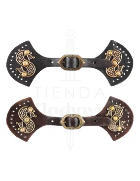 Fermeture de cape médiévale en cuir modèle dragons ⚔️ Boutique Épées