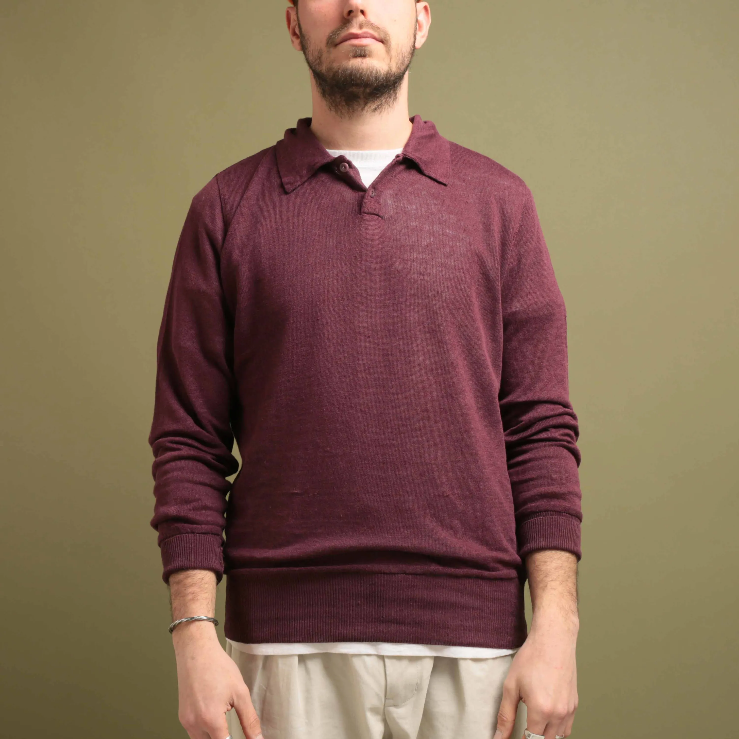 GRP / Long Sleeve Linen Polo Bordeaux