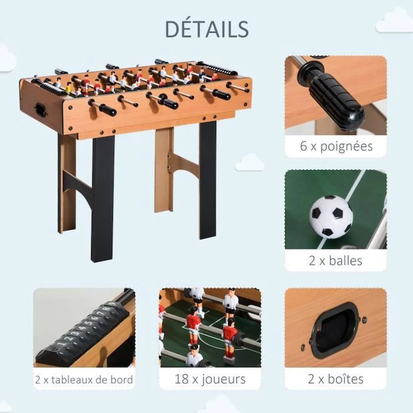 HOMCOM Table multi jeux 4 en 1 babyfoot billard air hockey ping-pong avec accessoires MDF bois 87 x 43 x 73 cm marron - Homcom