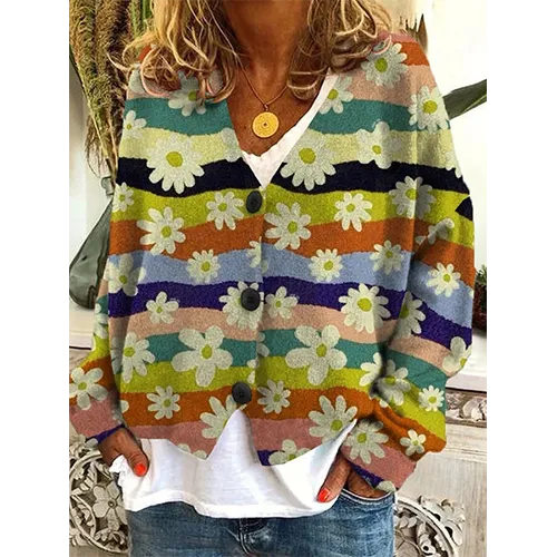 Lisa | Women's Cardigan D'automne | Motif Fleuri