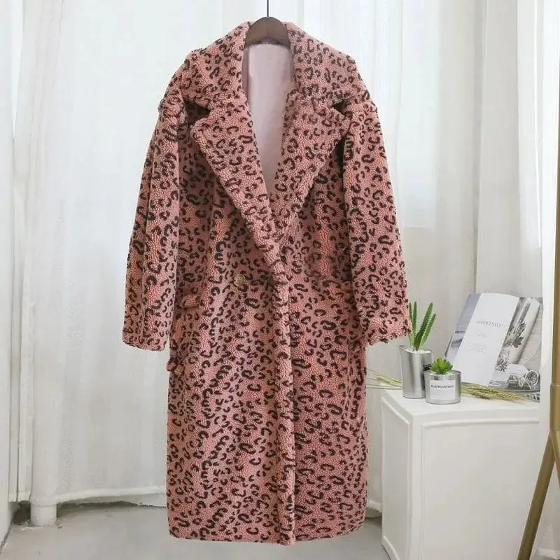 Manteau Fausse Fourrure Léopard Rose