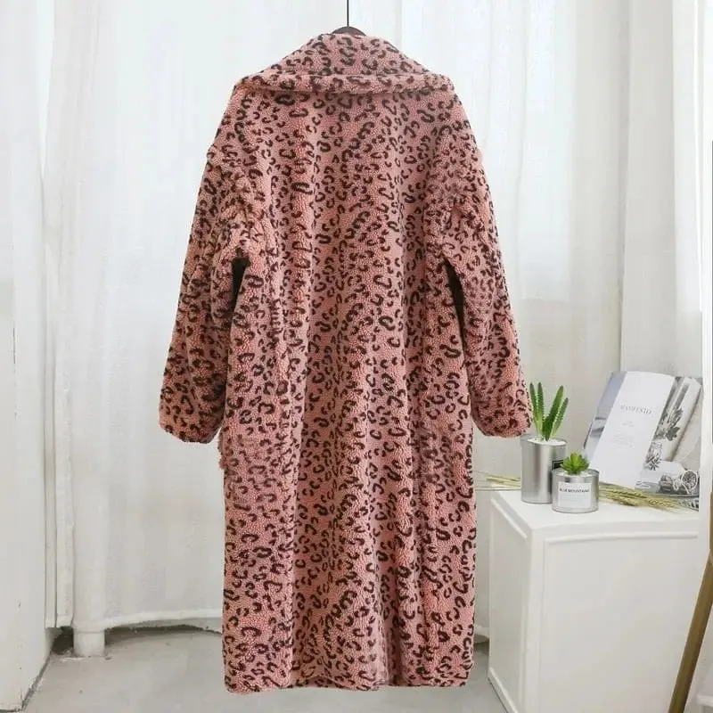 Manteau Fausse Fourrure Léopard Rose