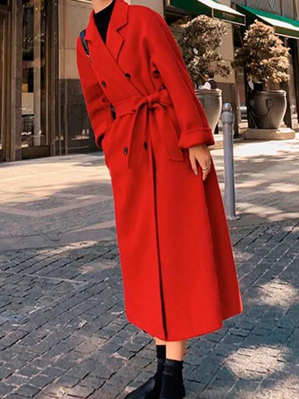 Oversized Manteau Long à Double Boutonnage pour Femme avec Ceinture