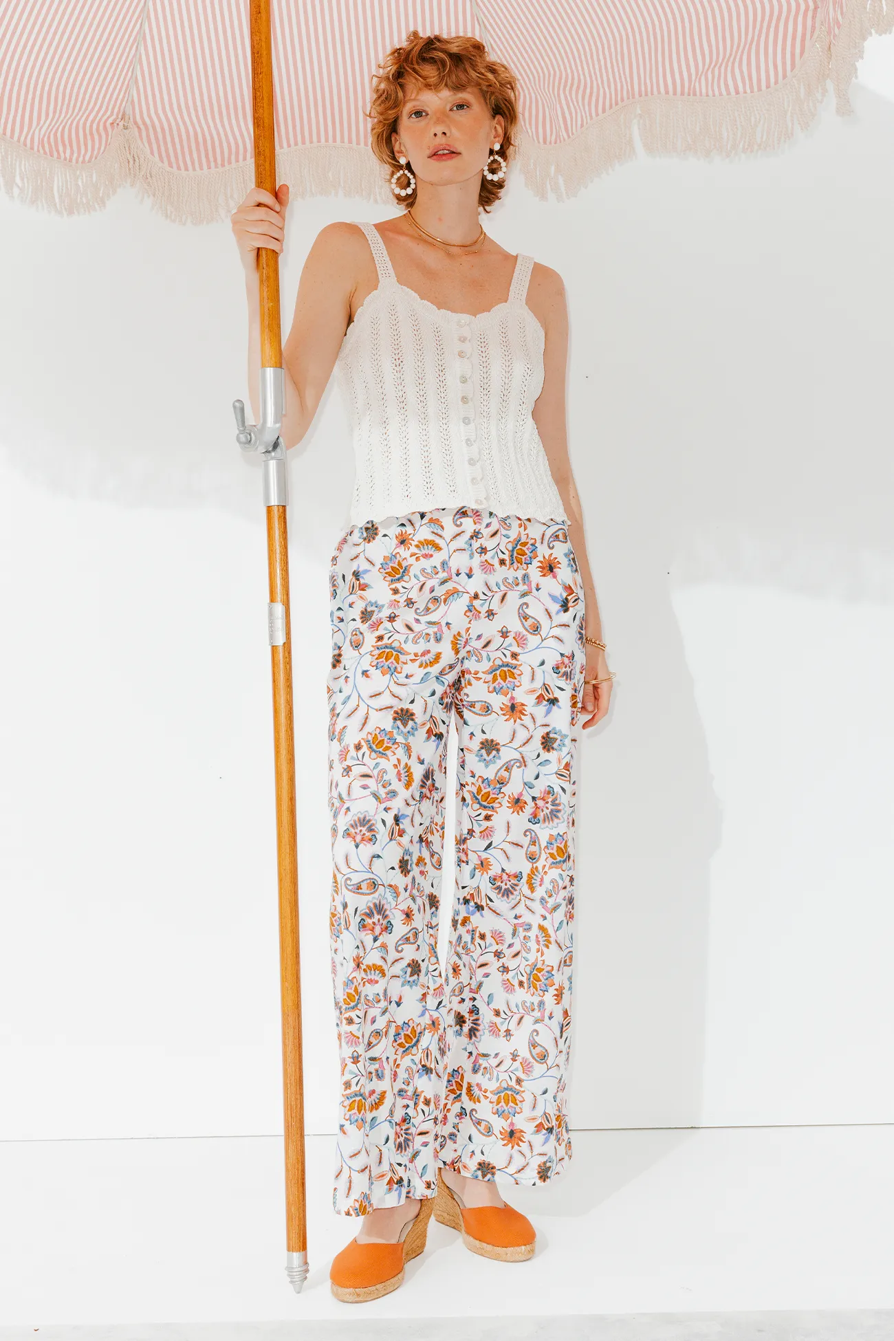 Pantalon large imprimé Femme - Imprimé écru