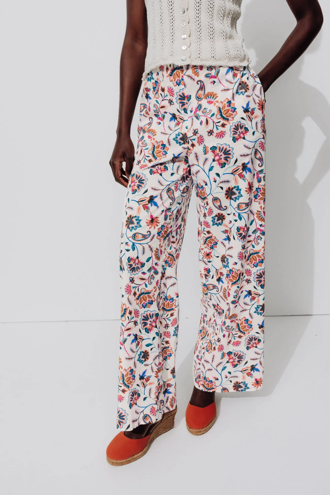 Pantalon large imprimé Femme - Imprimé écru