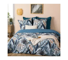Parure De Lit 2 Personnes 240 X 220 Cm Housse De Couette Avec 2 Taies Imprimé Nikau Bleu