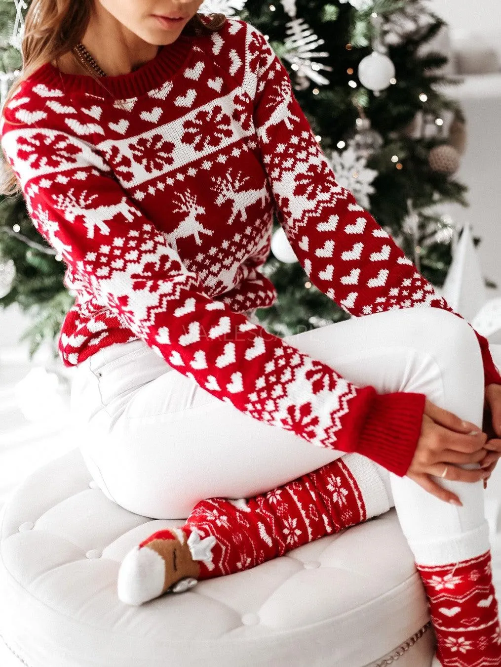Pull de Nol rouge & blanc - Femme