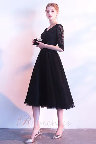Robe de Bal 1/2 Manche Naturel taille Pomme Loisirs aligne Couvert de Dentelle
