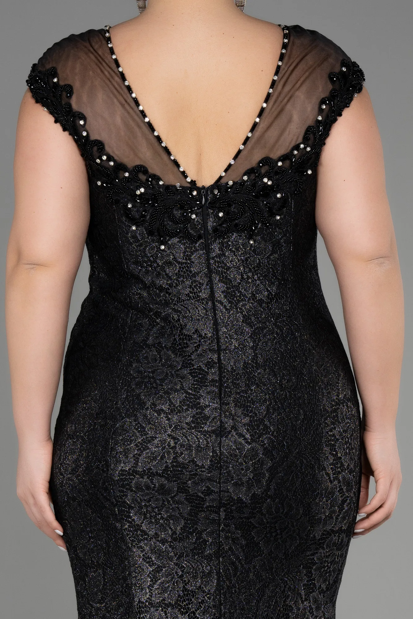 Robe De Fiançailles Grande Taille Longue Lacé Bleu Marine ABU3733
