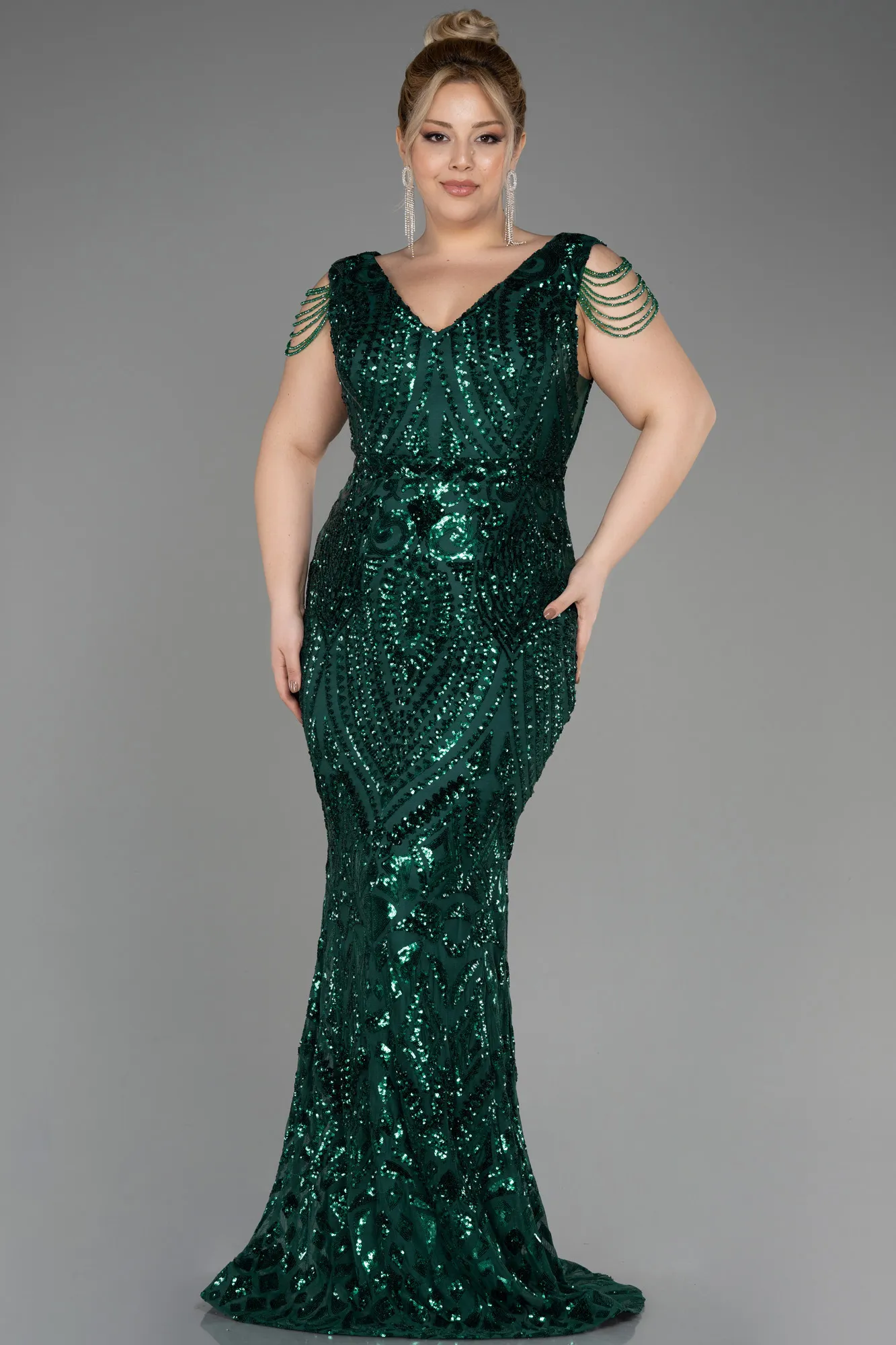 Robe De Fiançailles Grande Taille Longue Squameuse Noir ABU3845