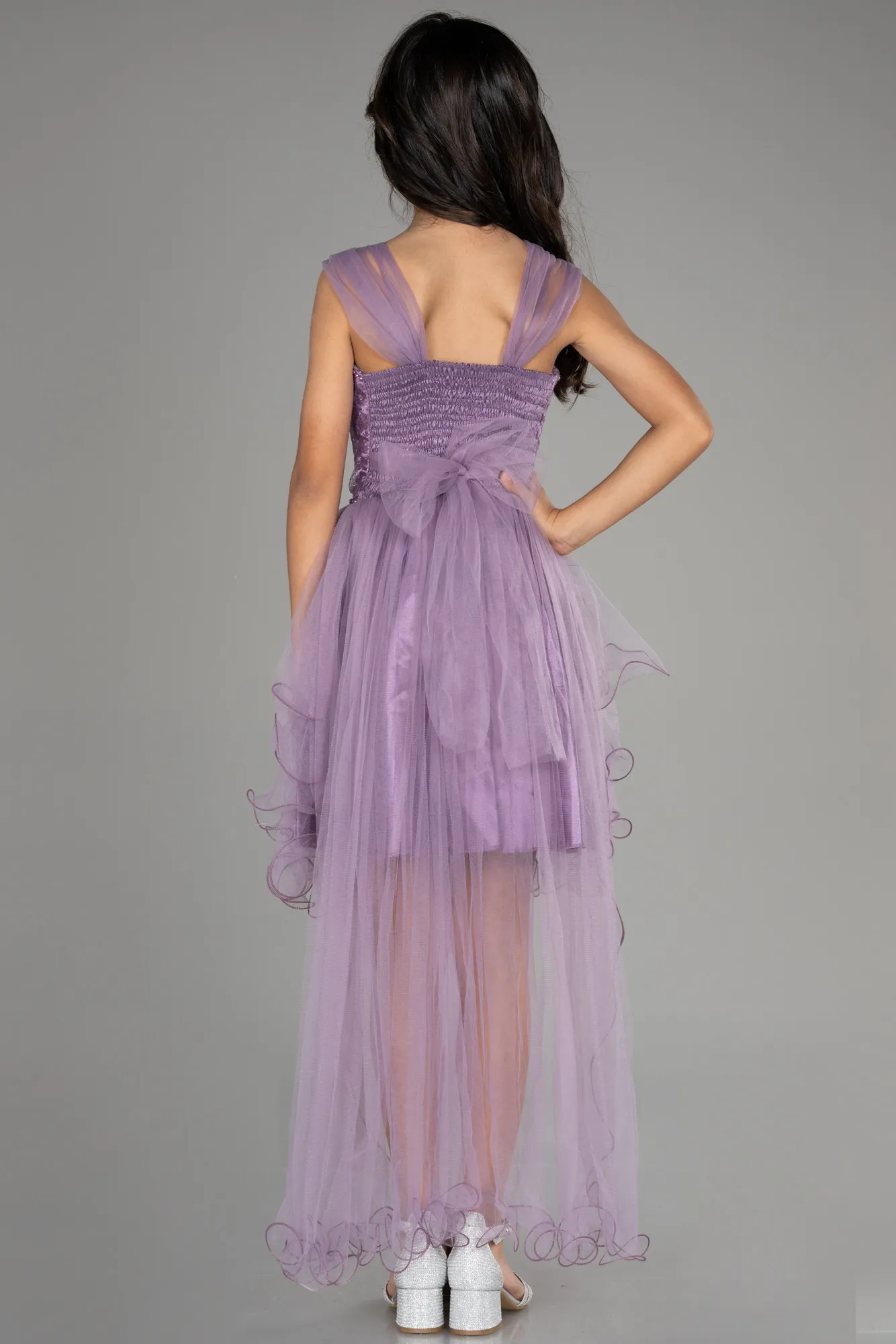 Robe de Soirée Enfants Devant Court Dos Long Lavande ABO105