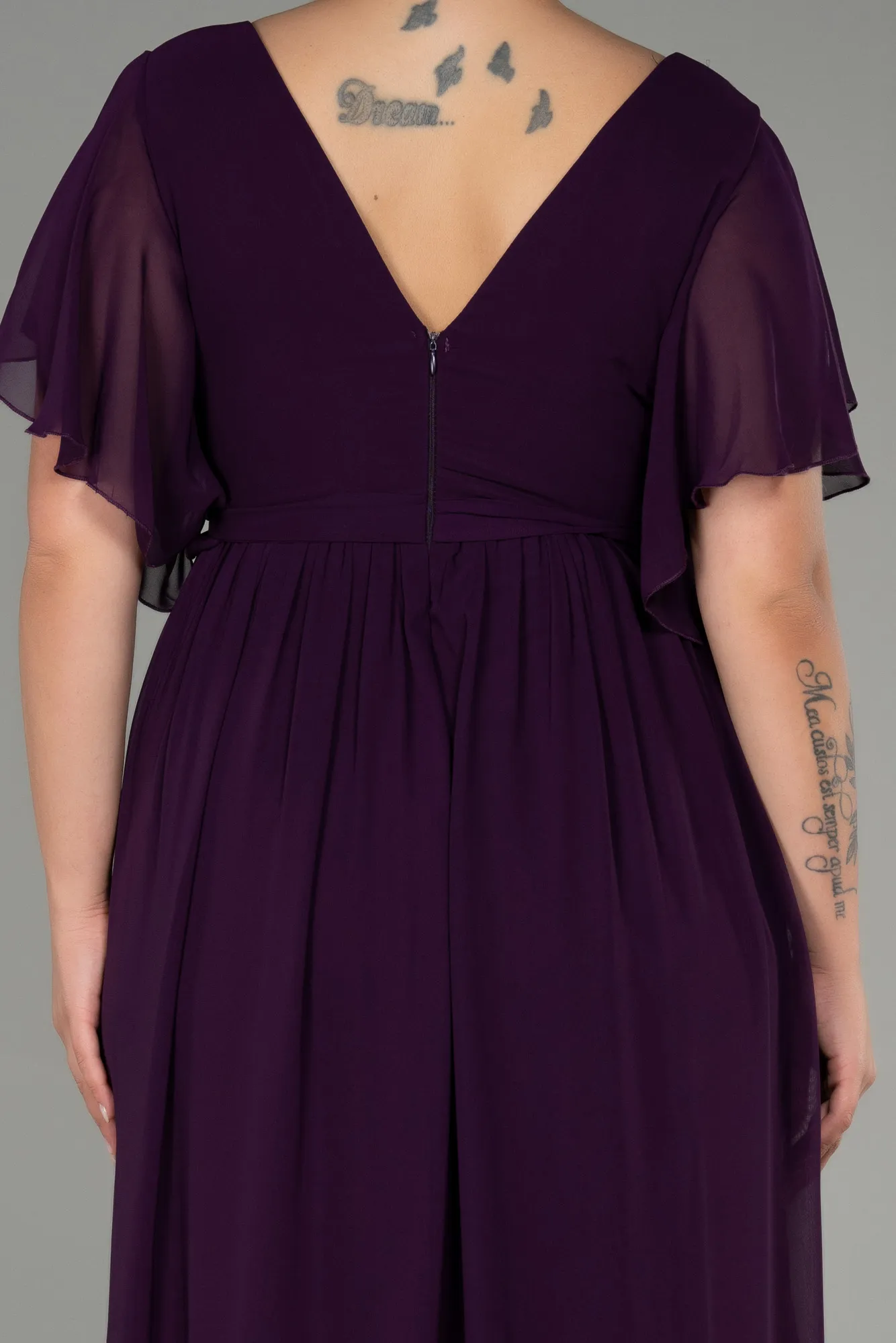 Robe de Soirée Grande Taille Longue Mousseline Bleu Marine ABU3276