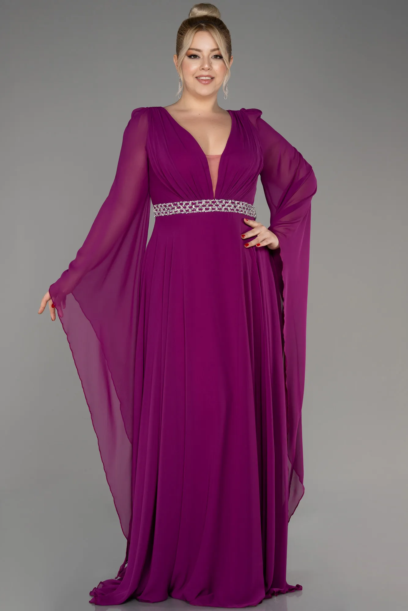 Robe de Soirée Grande Taille Longue Mousseline Bleu Marine ABU3543