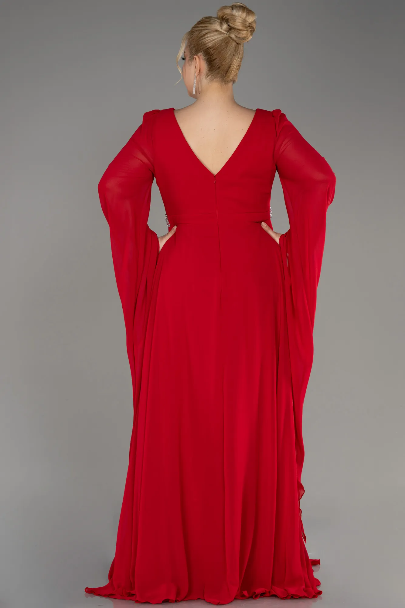 Robe de Soirée Grande Taille Longue Mousseline Bleu Marine ABU3543