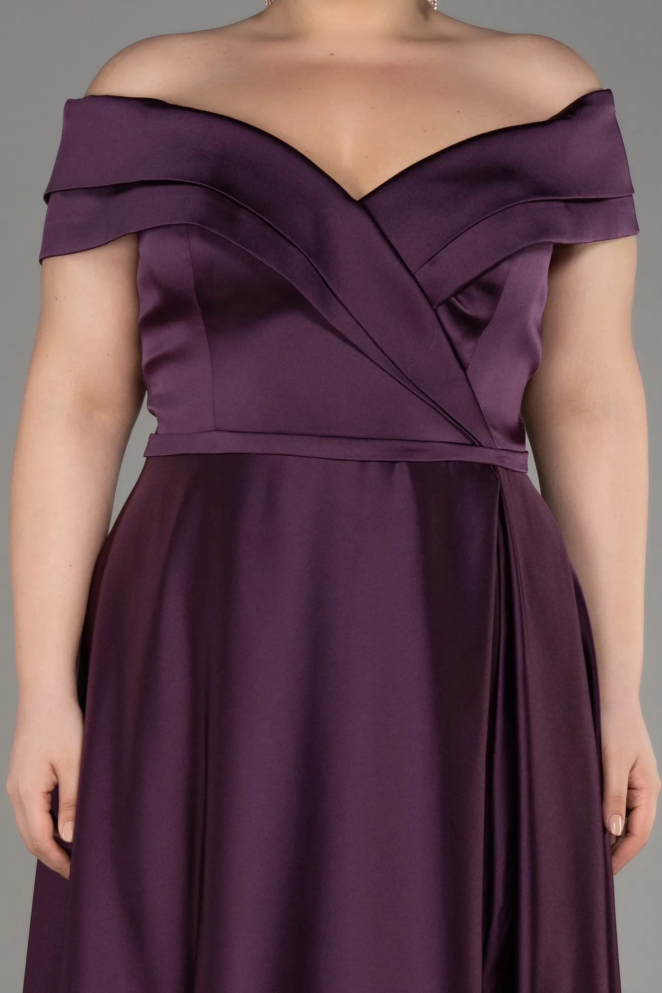 Robe de Soirée Grande Taille Longue Satin Bleu Marine ABU2355