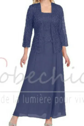 Robe Mère de Mariée Longueur Cheville A-ligne Col Carré Pomme Formelle