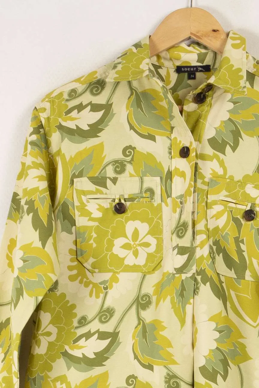 Robe verte fleurie - Taille XS/34
