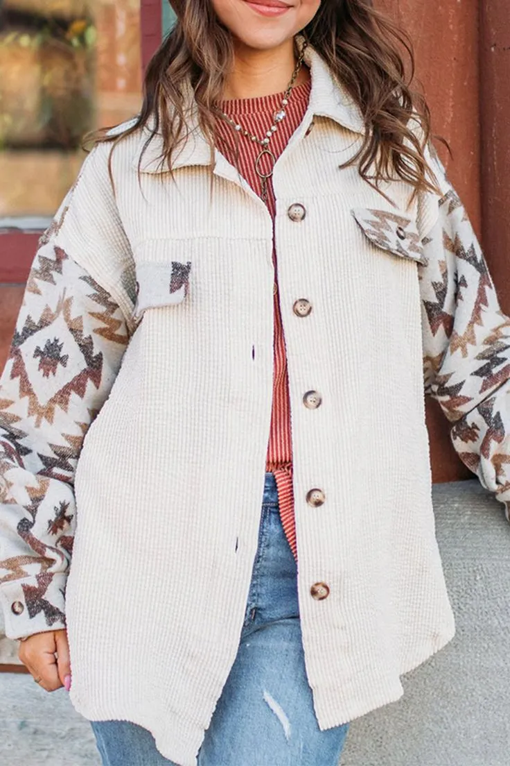 Siella | Manteau d'Hiver en Velours Ctelé Inspiré des Motifs Aztèques pour Femmes