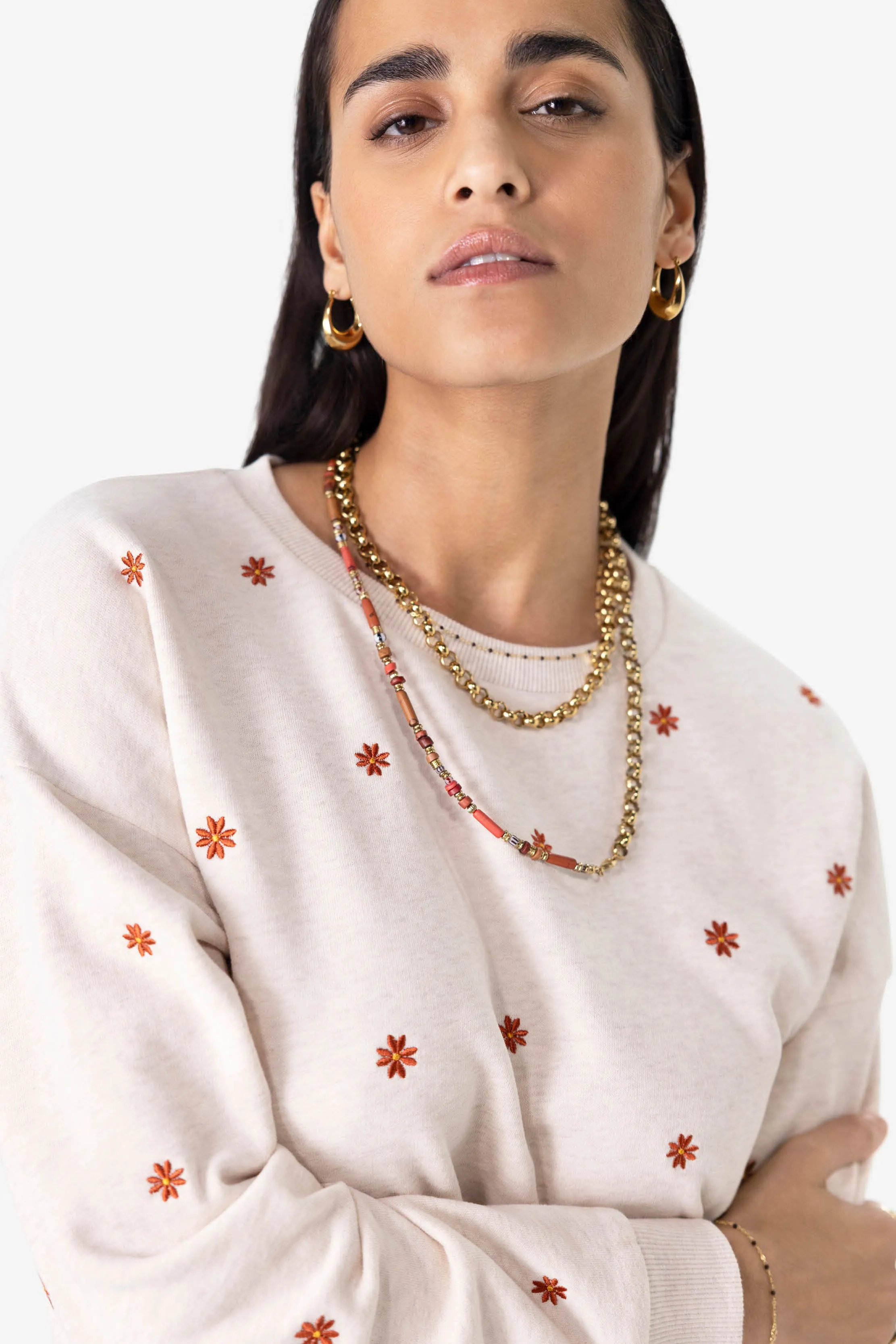 Sweat avec broderies - beige