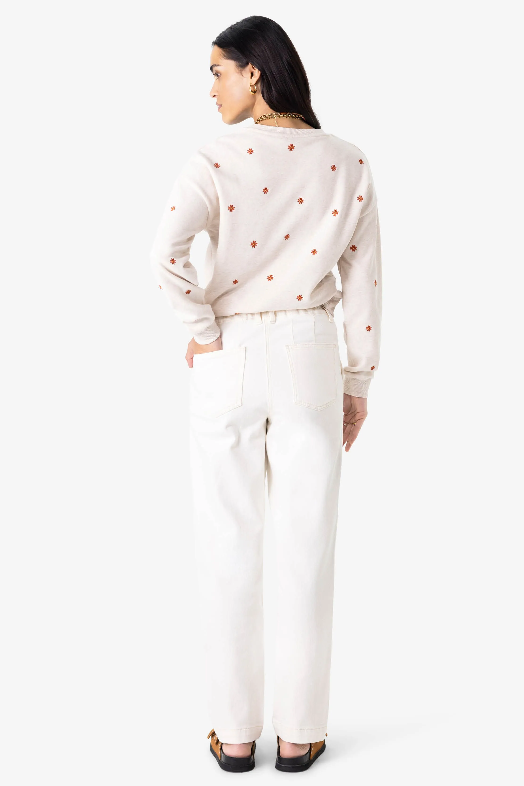 Sweat avec broderies - beige