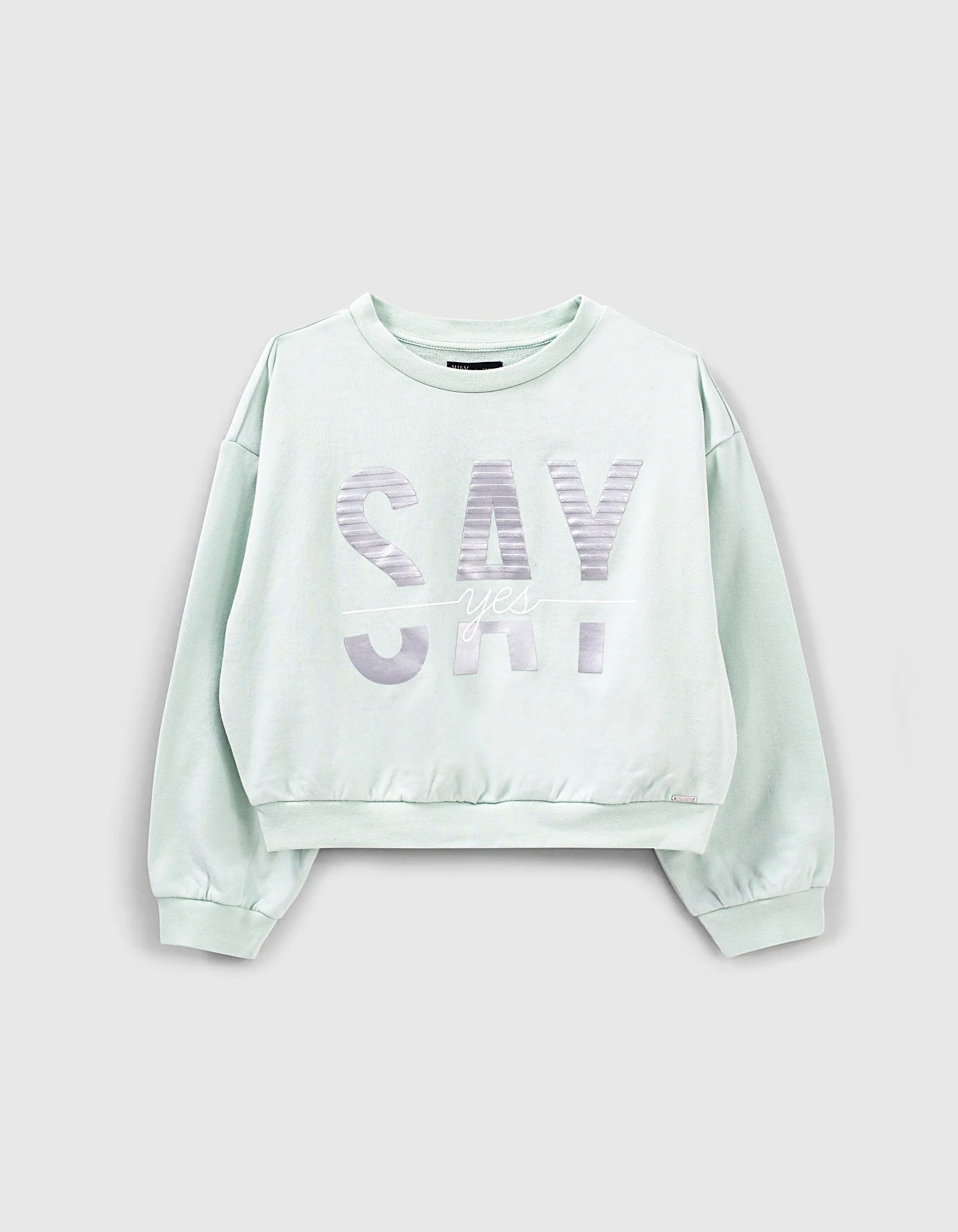 Sweat mint à flocage typo reliefée fille