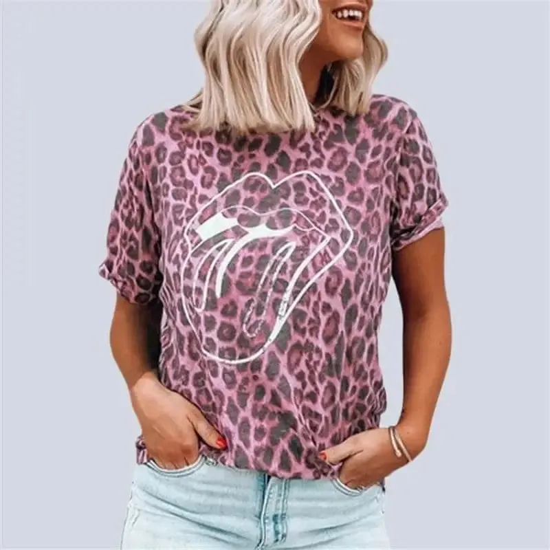 T-Shirt Imprimé Léopard Rose