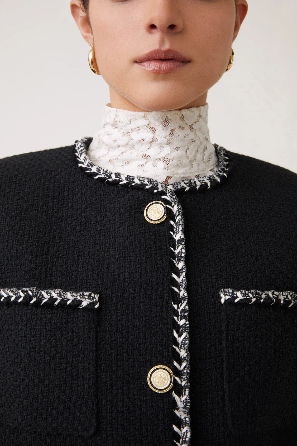 Veste blazer en tweed noir