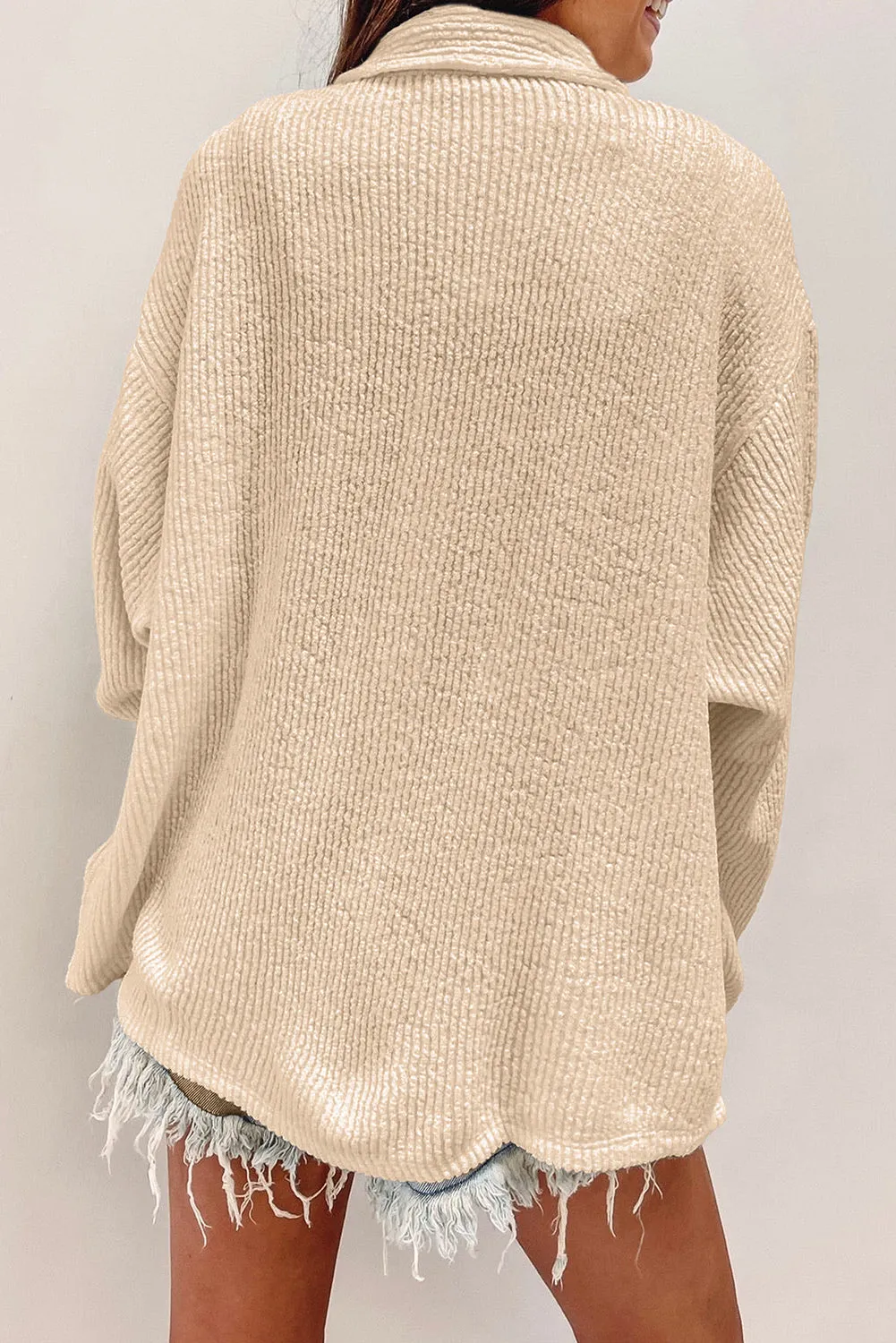 Veste à manches longues boutonnée en velours ctelé de couleur unie abricot